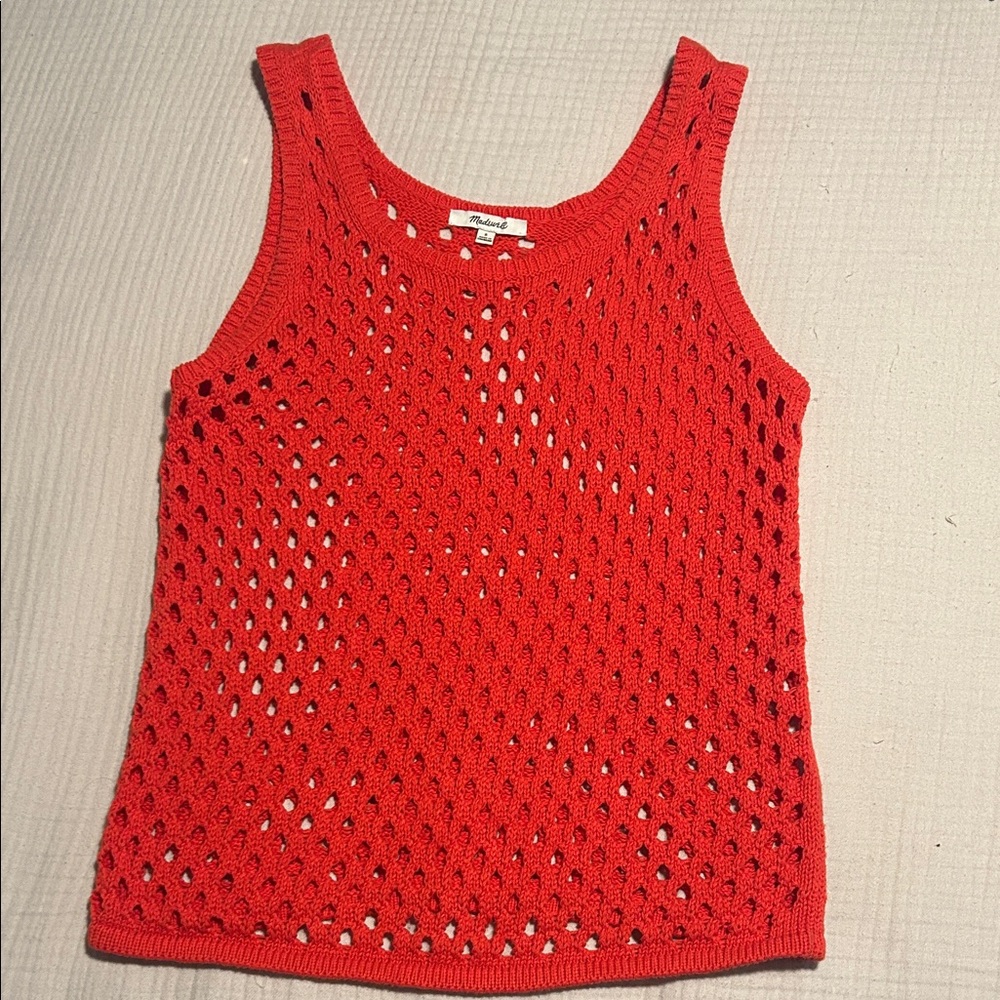 Madewell Vibrant Orange Open-Knit Tank Top